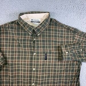 Columbia Button Down Shirt Men XL Green Plaid Long Sleeve Outdoor Utility